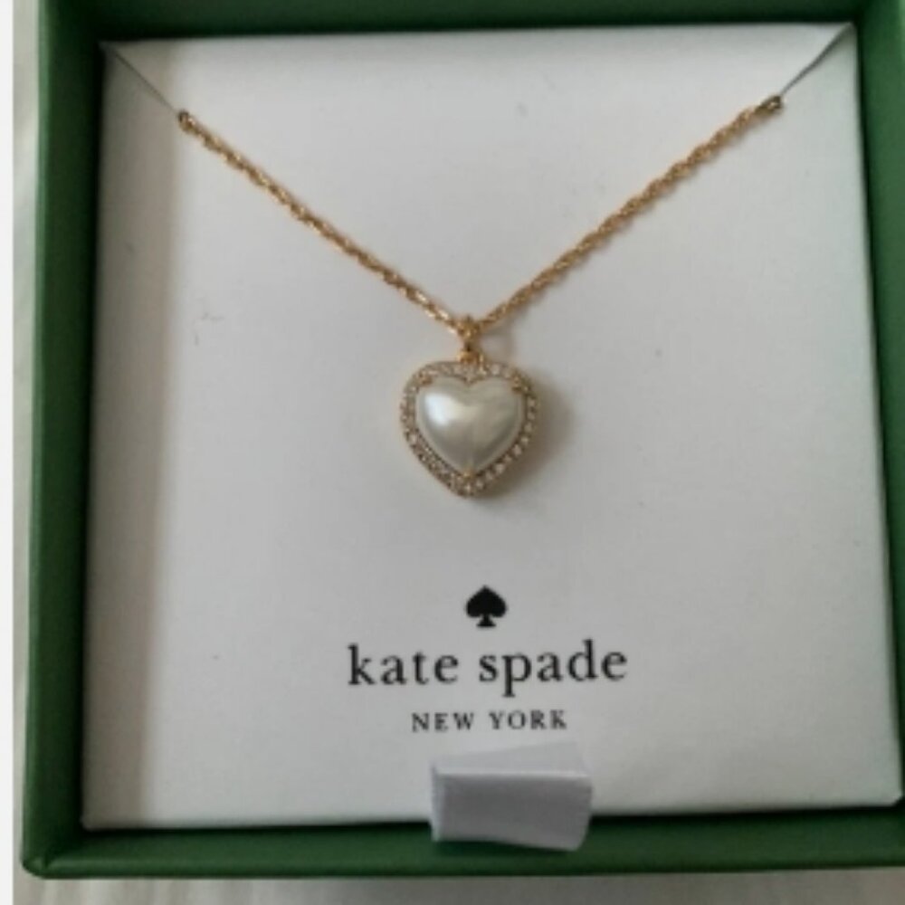 Kate Spade♠️ My Love Pave Diamond Pendant Heart W/Pearl Diamond Zirconia⌚🏃💨🚚 - Picture 3 of 15